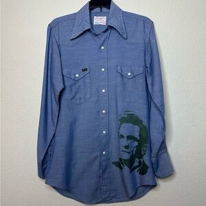 1960’s Wrangler Chambray Western Pearl Snap w/ Custom Johnny Cash Graphic